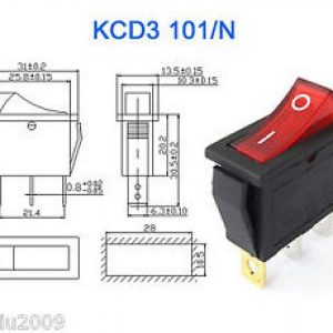 Boat Rocker Switch DPST On-Off (15A,250VAC) (KCD3-101N)